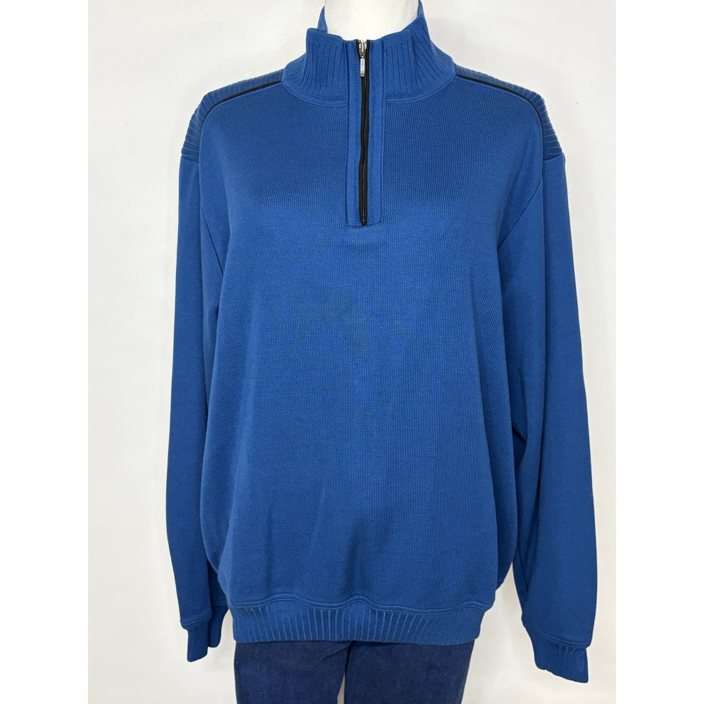 St. Croix Mens Blue Quarter Zip Ribbed Pullover Sweater Made in USA Size S